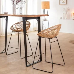 Tabouret De Bar<Made in Meubles Tabouret de bar rond en rotin et métal Calvi