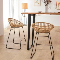 Tabouret De Bar<Made in Meubles Tabouret de bar rond en rotin et métal Calvi