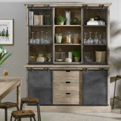 Vaisselier<Made in Meubles Vaisselier en bois de manguier brossé et métal gris Helsinki