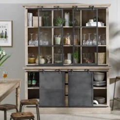 Vaisselier<Made in Meubles Vaisselier en bois de manguier brossé et métal gris Helsinki