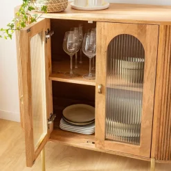 Vitrine<Made in Meubles Vitrine arrondie en bois de manguier Maria