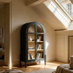 Vitrine<Made in Meubles Vitrine arrondie en bois d'orme Bruce