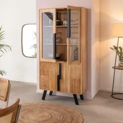 Vitrine<Made in Meubles Vitrine en bois d'acacia et métal Mano