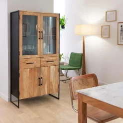 Vitrine<Made in Meubles Vitrine en bois d'acacia et métal Bosco