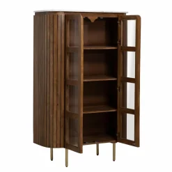 Vitrine<Made in Meubles Vitrine en bois de manguier et marbre Sienne