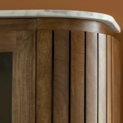 Vitrine<Made in Meubles Vitrine en bois de manguier et marbre Sienne