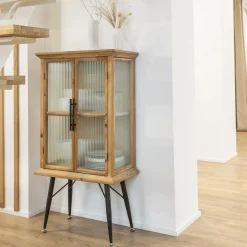 Vaisselier|Vitrine<Made in Meubles Vitrine en bois de sapin et verre strié 2 portes Nicole